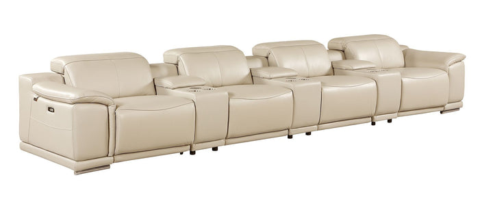 9762 - 7-Piece Italian Top Grain Leather Power Reclining Sofa With 4 Power Recliners - Beige