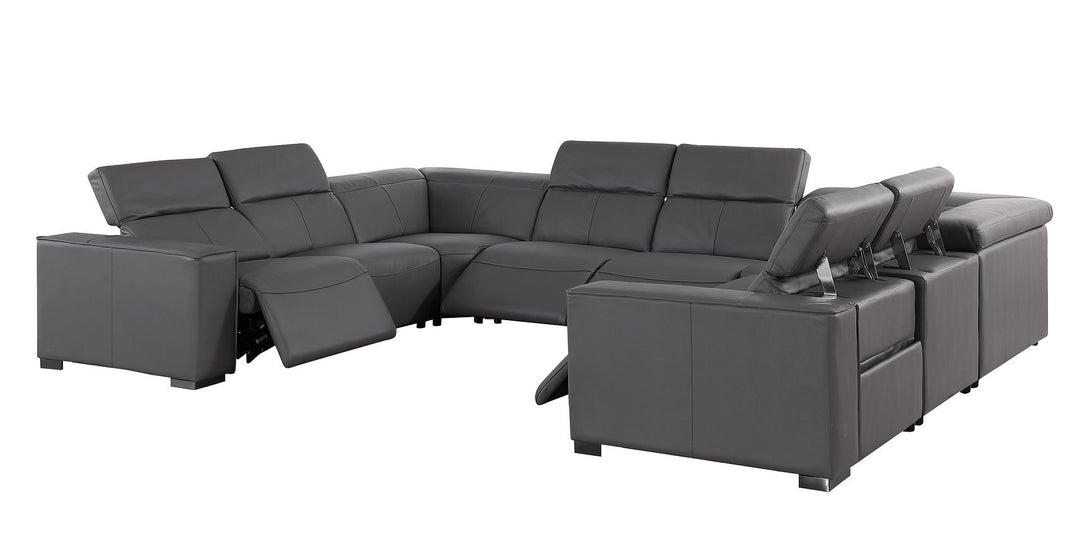 1208 - 8 Piece U Shaped Leather Sectional With 4 Power Recliners &amp; Power Headrest