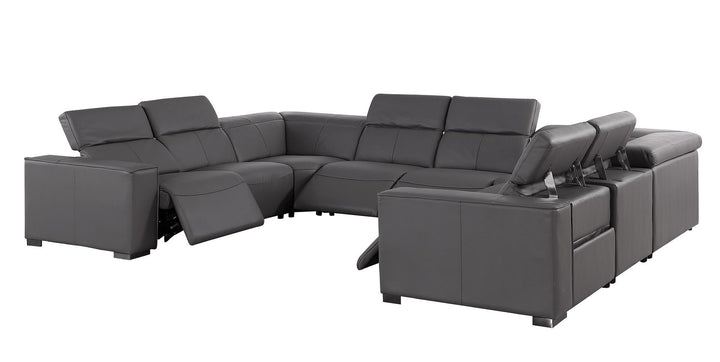 1208 - 8 Piece U Shaped Leather Sectional With 4 Power Recliners &amp; Power Headrest