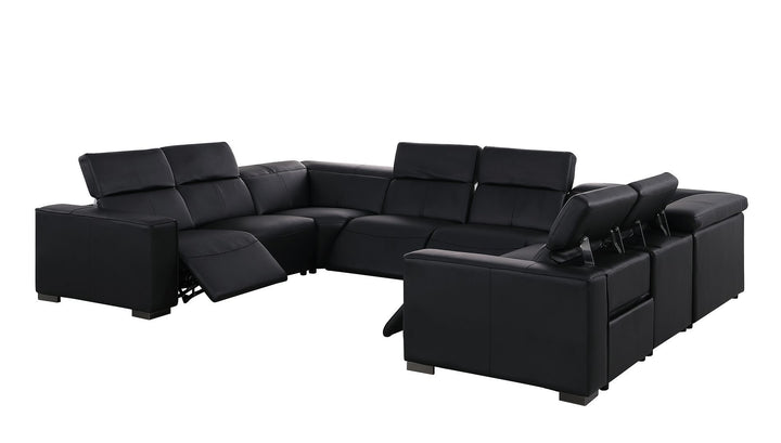 1208 - 8 Piece U Shaped Leather Sectional With 4 Power Recliners &amp; Power Headrest