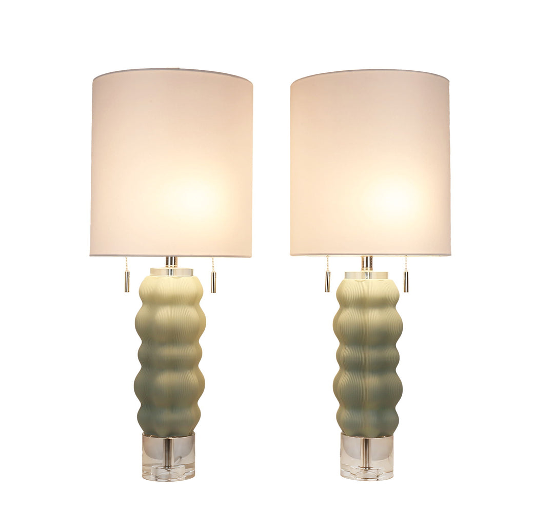 Oceanic Wave Glass &amp; Crystal Table Lamp (Set of 2) - Mist Blue / Clear Crystal