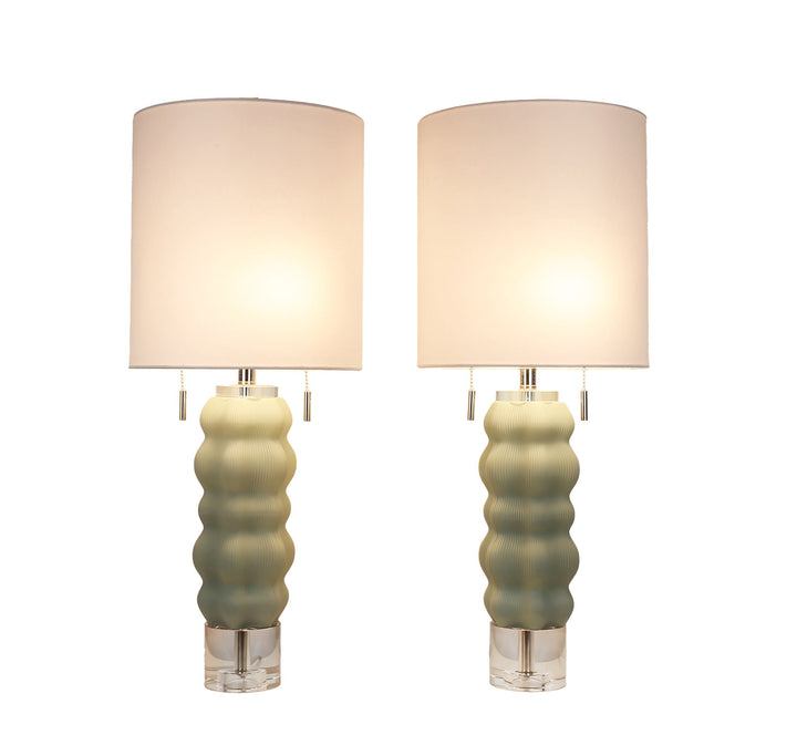 Oceanic Wave Glass &amp; Crystal Table Lamp (Set of 2) - Mist Blue / Clear Crystal