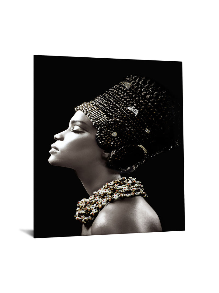 Temp Glass With Foil &amp; Rhinestones - Woman Side Profile - Black