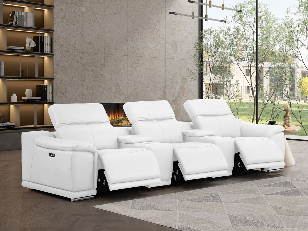2679 - Genuine Leather Sofa With 3 Power Recliners &amp; Dual Storage Consoles