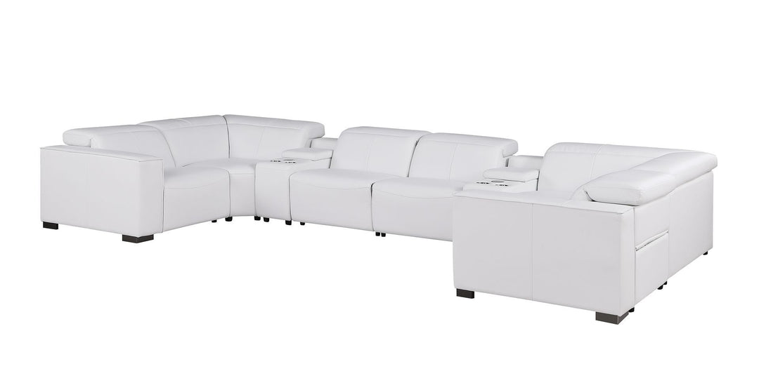 1208 - 8 Piece U Shaped Leather Sectional With 4 Power Recliner &amp; Power Headrests - White