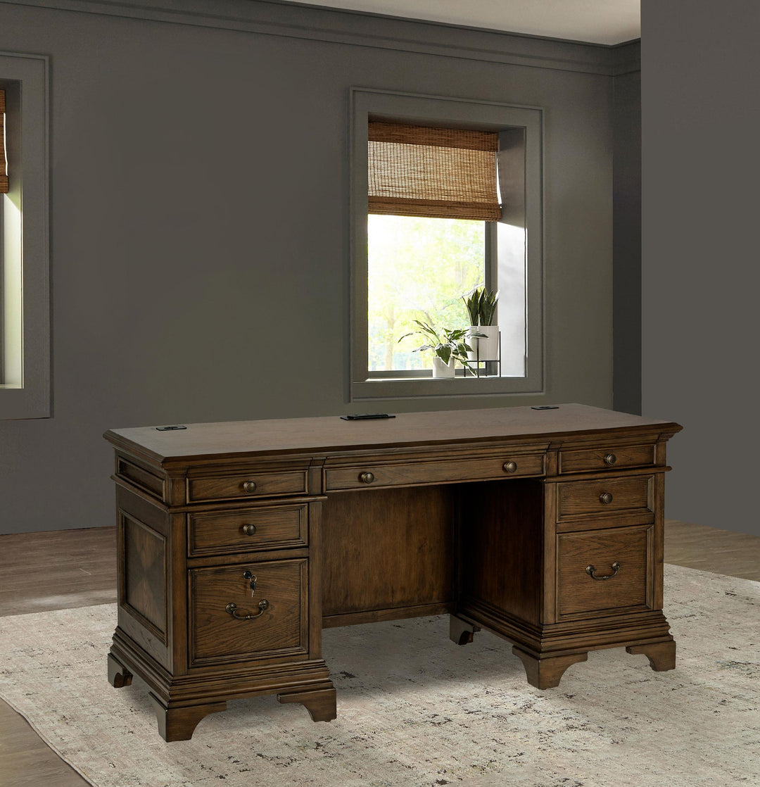 Hartshill 66-inch 5-drawer Credenza Office Desk Burnish Oak