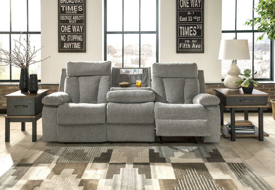 Mitchiner - Fog - Rec Sofa W/Drop Down Table