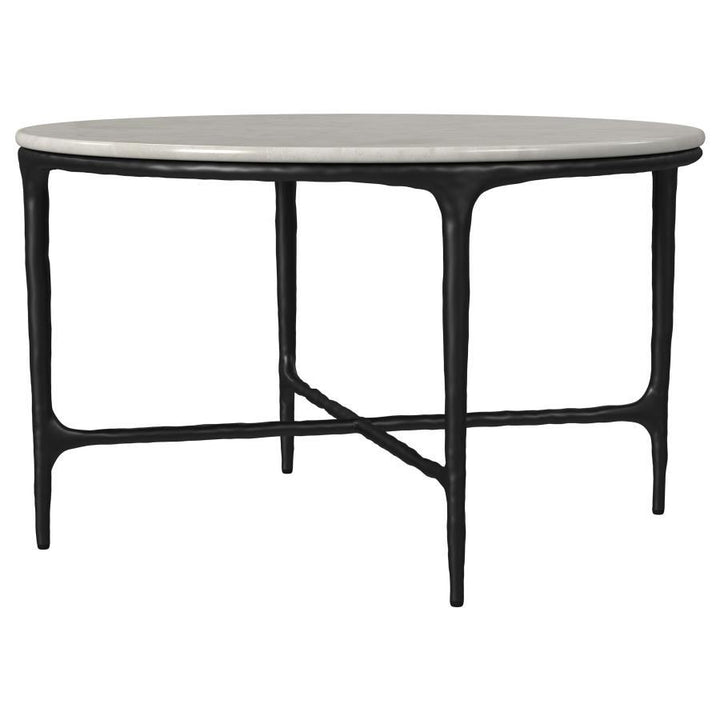 Hermas - Round Genuine Marble Top Metal Coffee Table - White