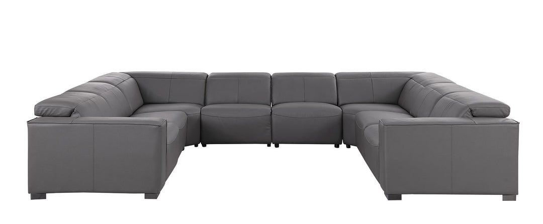 1208 - 8 Piece U Shaped Leather Sectional With 4 Power Recliners &amp; Power Headrest