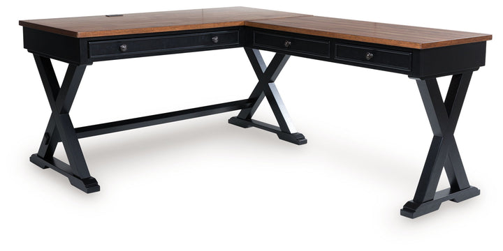 Wildenauer - Brown / Black - 4 Pc. - Home Office Desk And Return, Swivel Desk Chair, Bookcase
