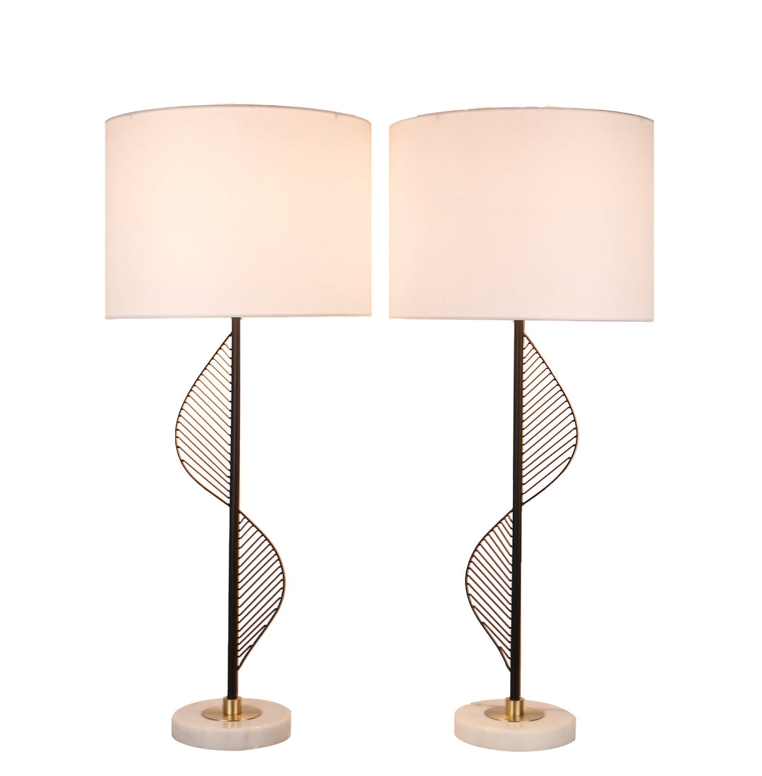Spiral Radiance II Metal &amp; Marble Table Lamp (Set of 2) - Matte Black / White