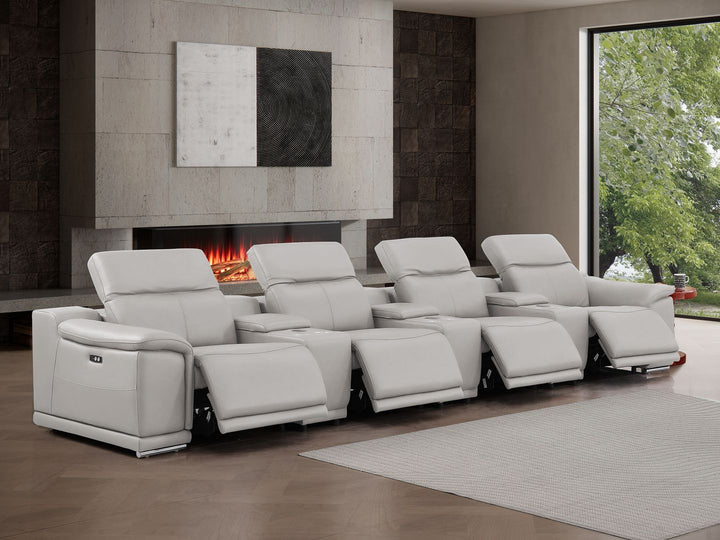 2679 - Genuine Leather Sofa With 4 Power Recliners, Power Headrests &amp; 3 Storage Consoles