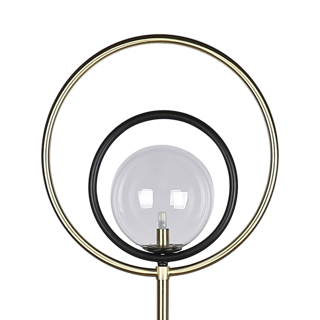 "Eclipse Aura" Metal Floor Lamp - Matte Black / Soft Gold / Clear