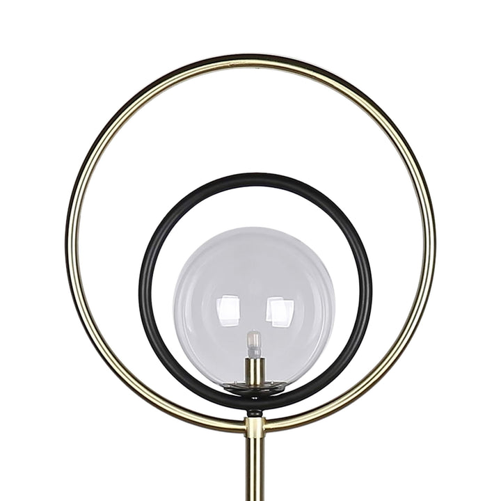 "Eclipse Aura" Metal Floor Lamp - Matte Black / Soft Gold / Clear
