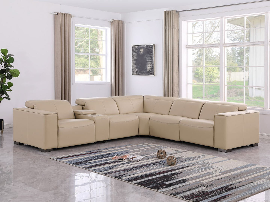 1208 - 6-Piece L-Shaped Leather Reclining Sectional With 3 Power Recliners