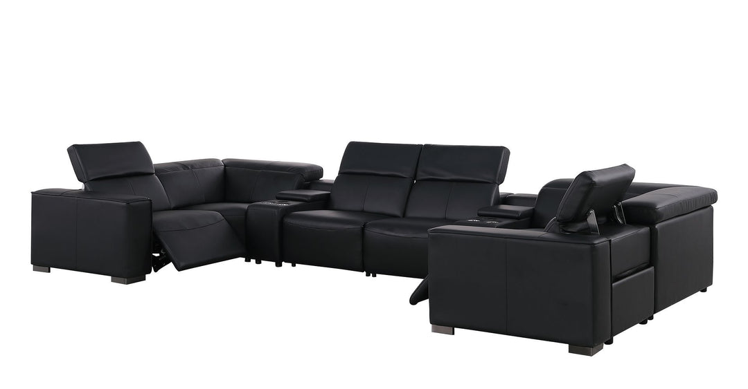 1208 - 8 Piece Modular Leather Sectional With 2 Power Recliners &amp; Power Headrests