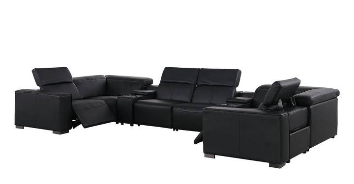 1208 - 8 Piece Modular Leather Sectional With 2 Power Recliners &amp; Power Headrests