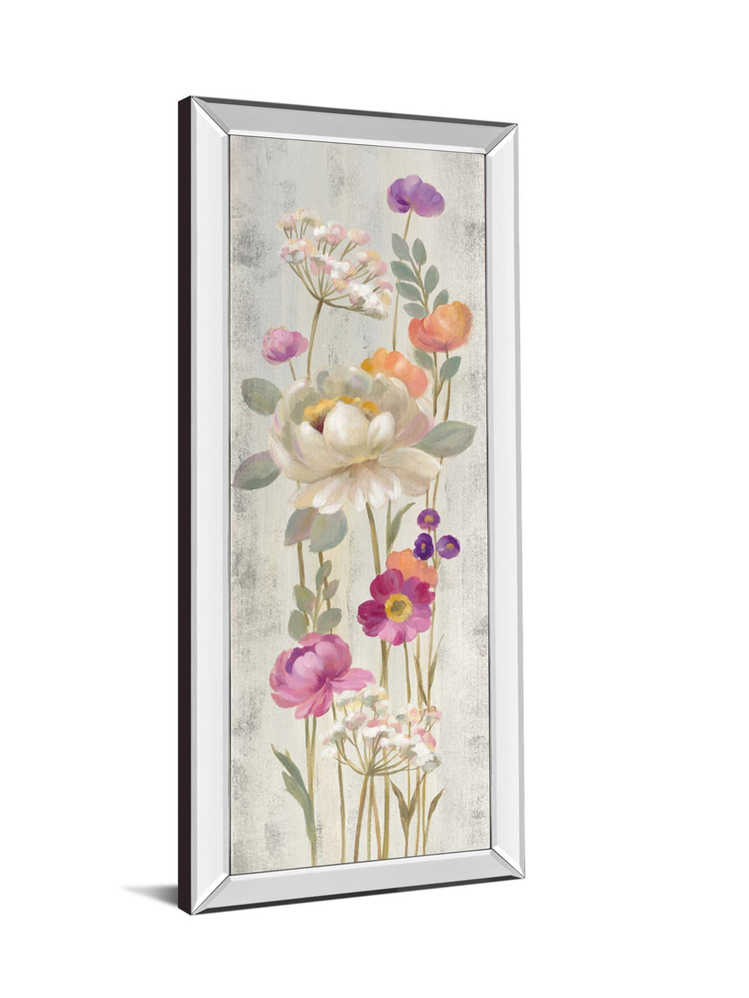 Retro Floral II By Silvia Vassileva - Mirrored Frame Wall Art - Light Gray