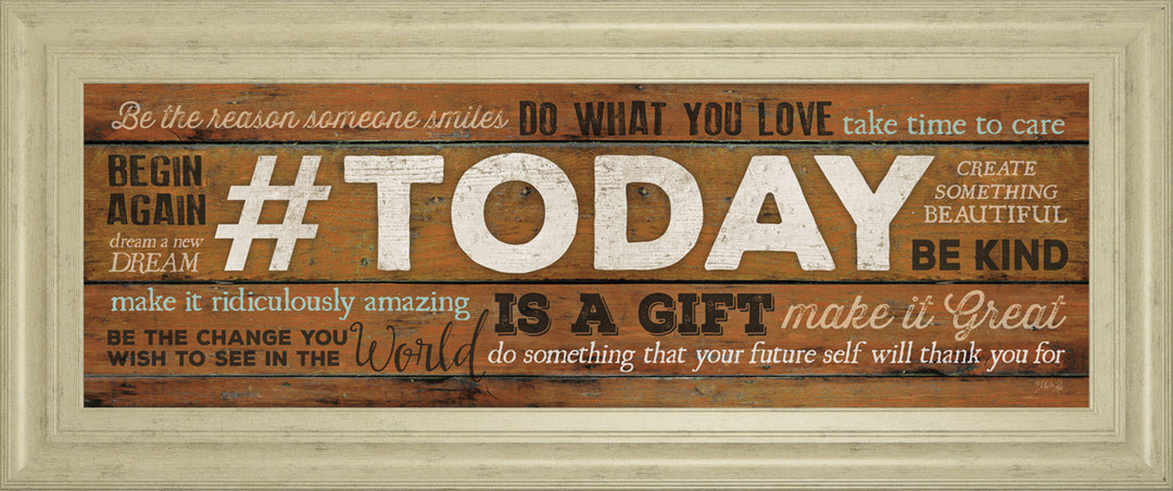 Today Is A Gift By Marla Rae Motivational - Framed Print Wall Art - Dark Brown