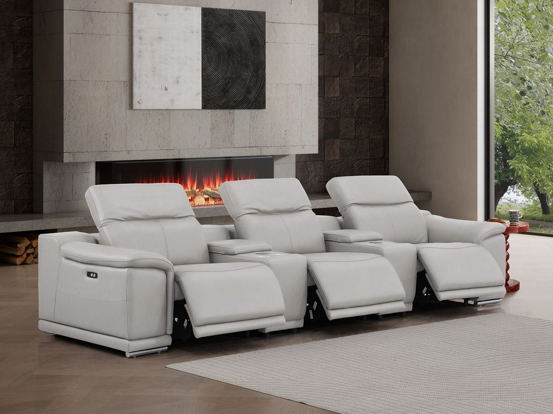 2679 - Genuine Leather Sofa With 3 Power Recliners &amp; Dual Storage Consoles