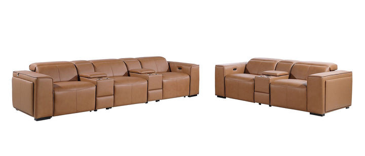 1224 - Coganc 8-Piece Modular Power Reclining Sofa &amp; Loveseat Set In With 5 Power Recliners &amp; Power Headrests - Cognac