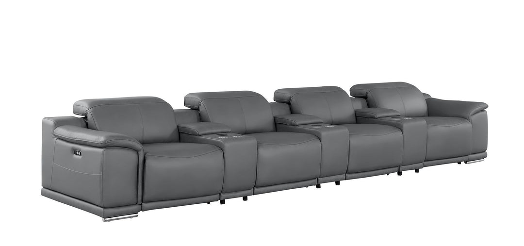 2679 - Genuine Leather Sofa With 4 Power Recliners, Power Headrests &amp; 3 Storage Consoles