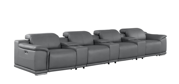 2679 - Genuine Leather Sofa With 4 Power Recliners, Power Headrests &amp; 3 Storage Consoles
