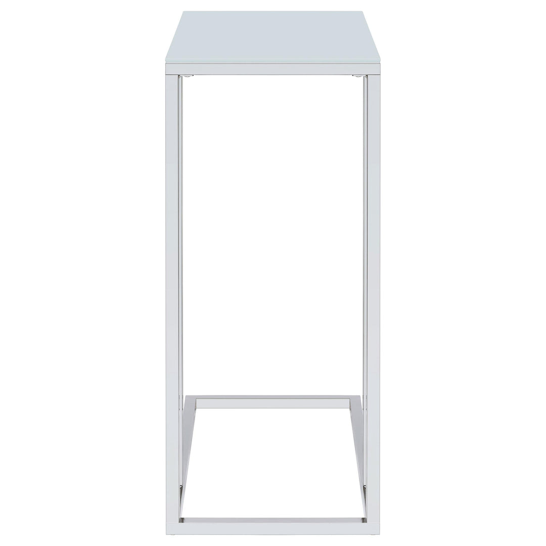 Stella White Glass Top C-Shaped Sofa Side Table Chrome