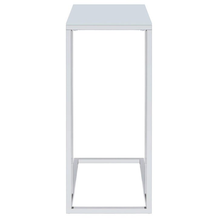 Stella White Glass Top C-Shaped Sofa Side Table Chrome