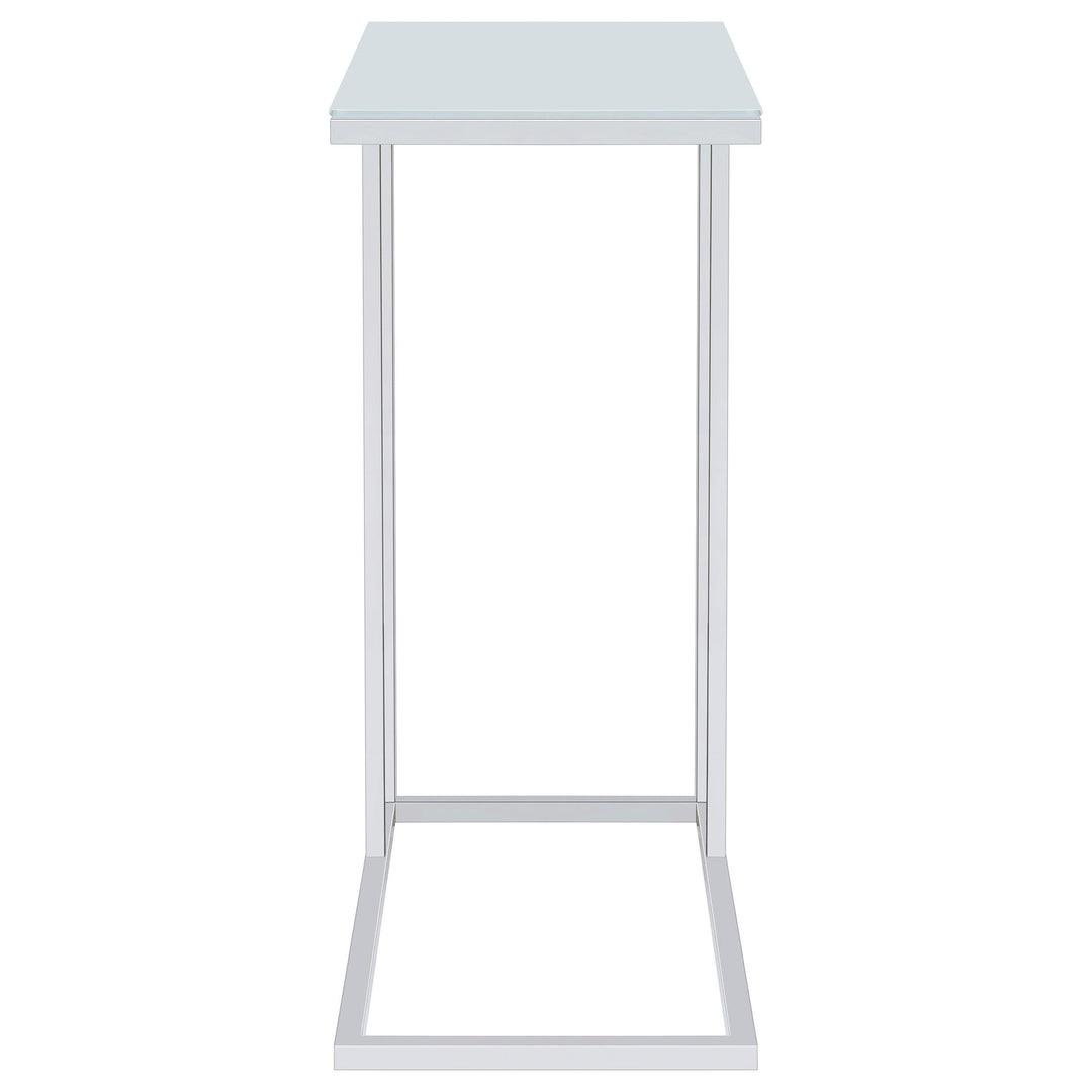 Stella White Glass Top C-Shaped Sofa Side Table Chrome