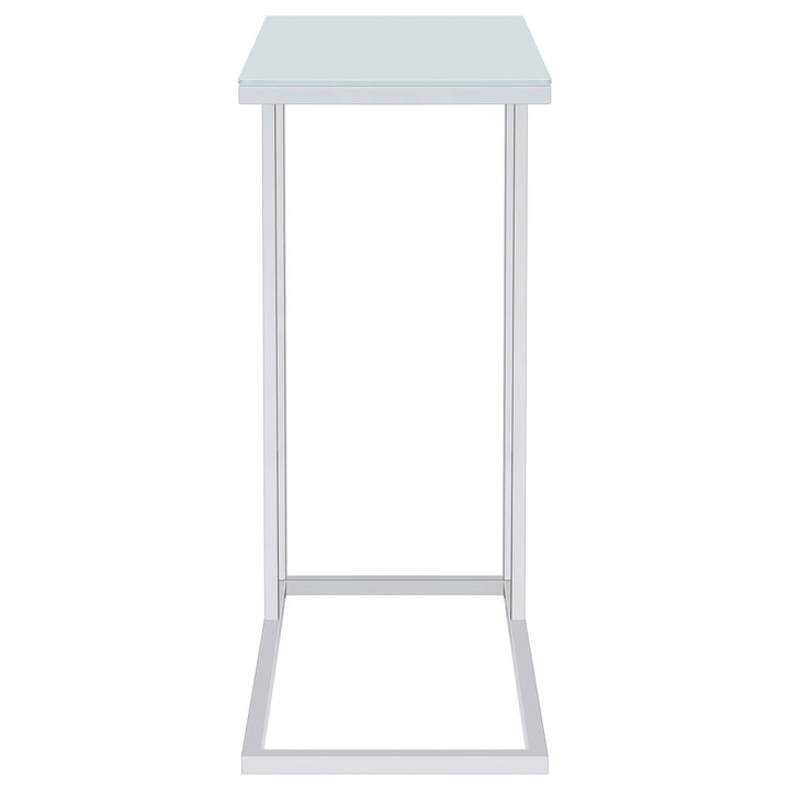 Stella White Glass Top C-Shaped Sofa Side Table Chrome