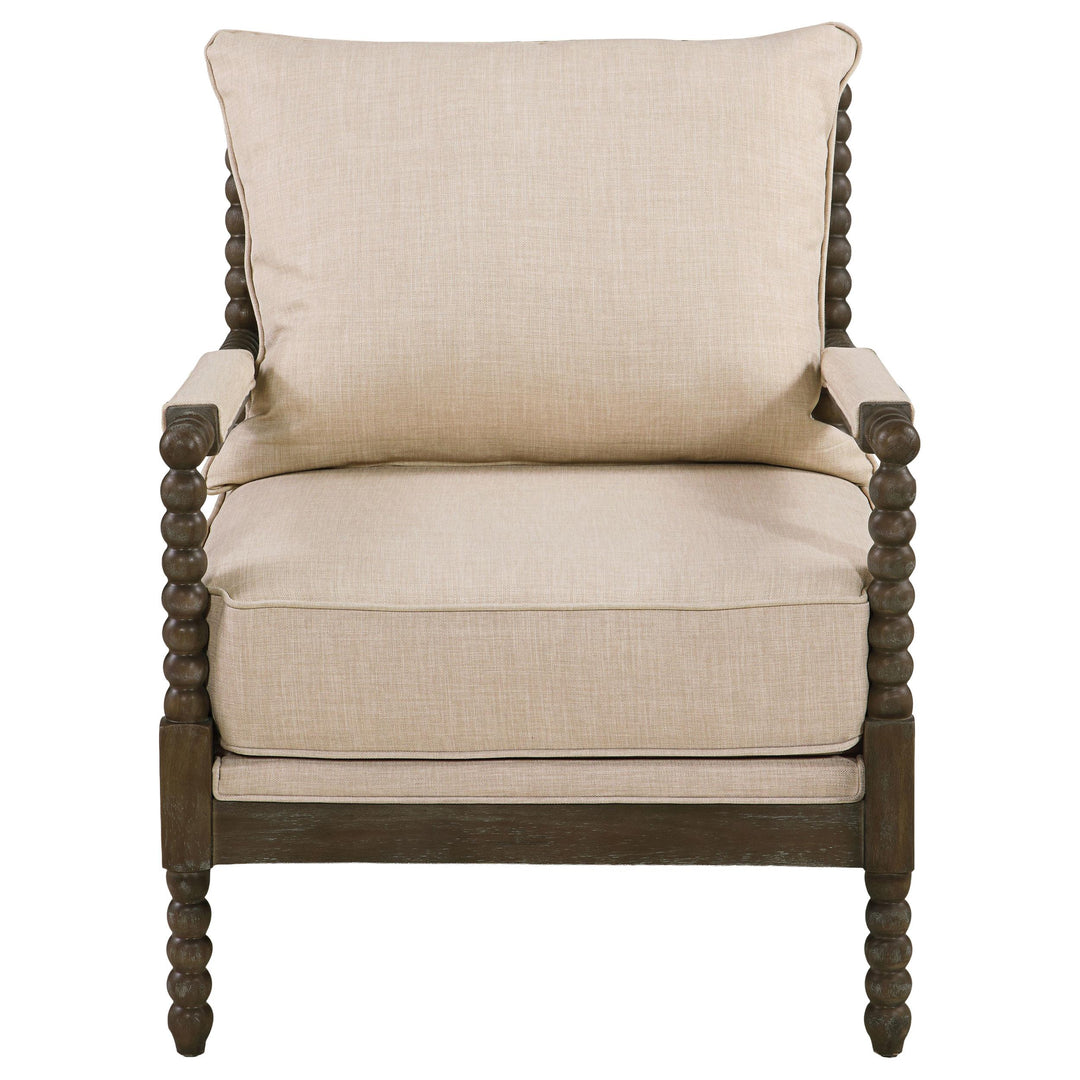 Blanchett Upholstered Bobbin Accent Chair Beige and Distressed Brown