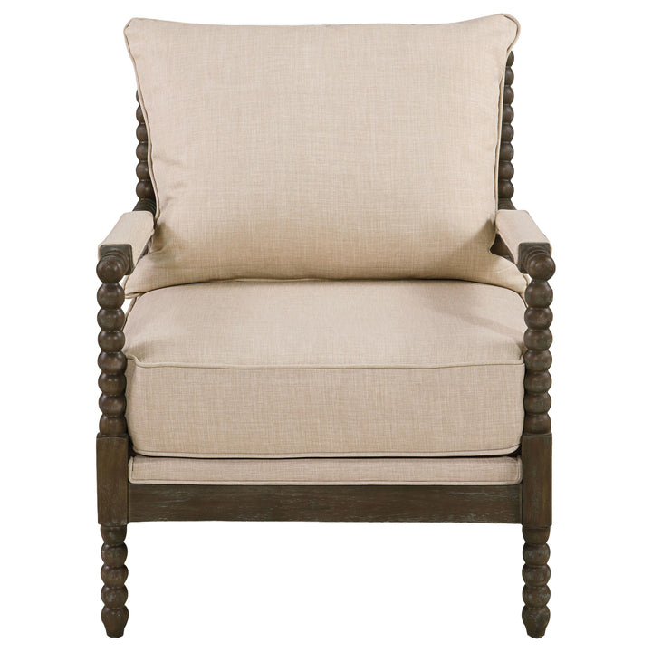 Blanchett Upholstered Bobbin Accent Chair Beige and Distressed Brown