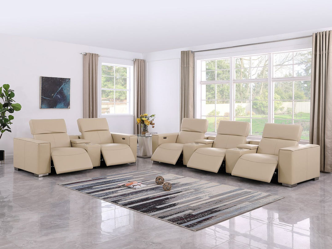 1208 - Modular Leather Sofa Loveseat With 6 Recliners And Power Headrests