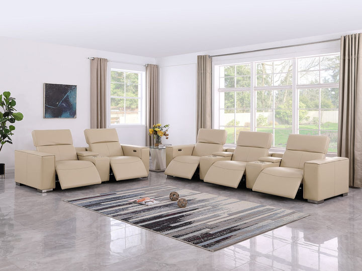 1208 - Modular Leather Sofa Loveseat With 6 Recliners And Power Headrests