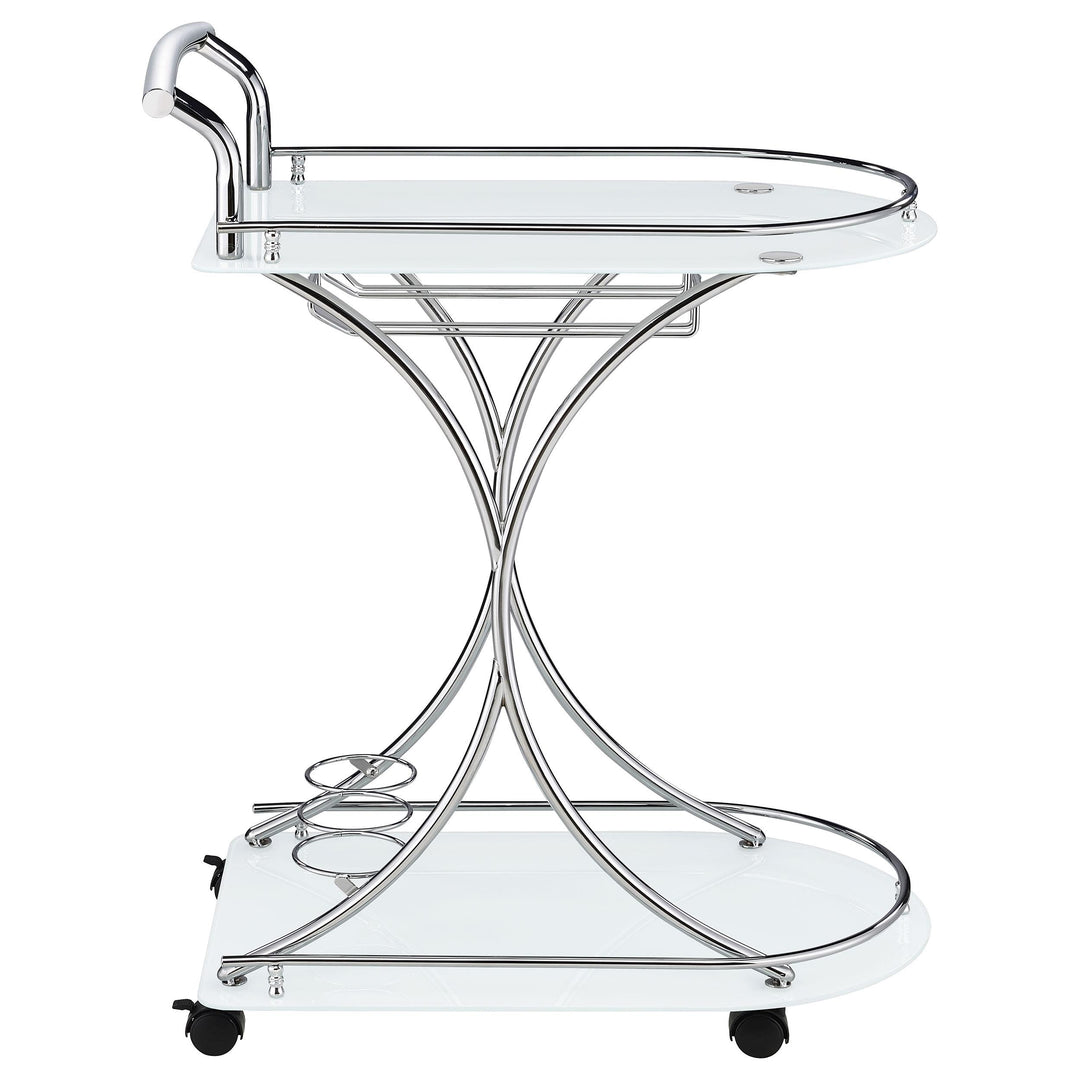 Elfman 2-tier Glass Shelf Metal Bar Cart White and Chrome