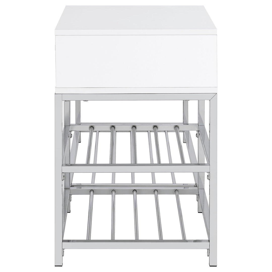 Siega 1-Drawer Shoe Storage Entryway Bench White High Gloss and Chrome
