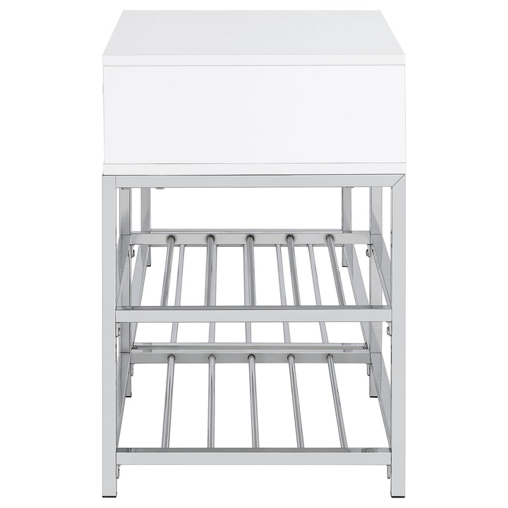 Siega 1-Drawer Shoe Storage Entryway Bench White High Gloss and Chrome