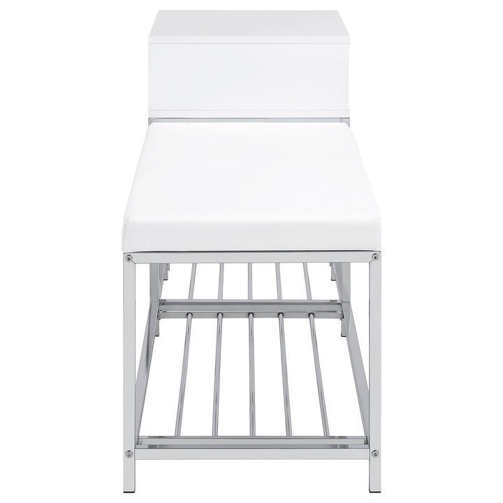 Siega 1-Drawer Shoe Storage Entryway Bench White High Gloss and Chrome