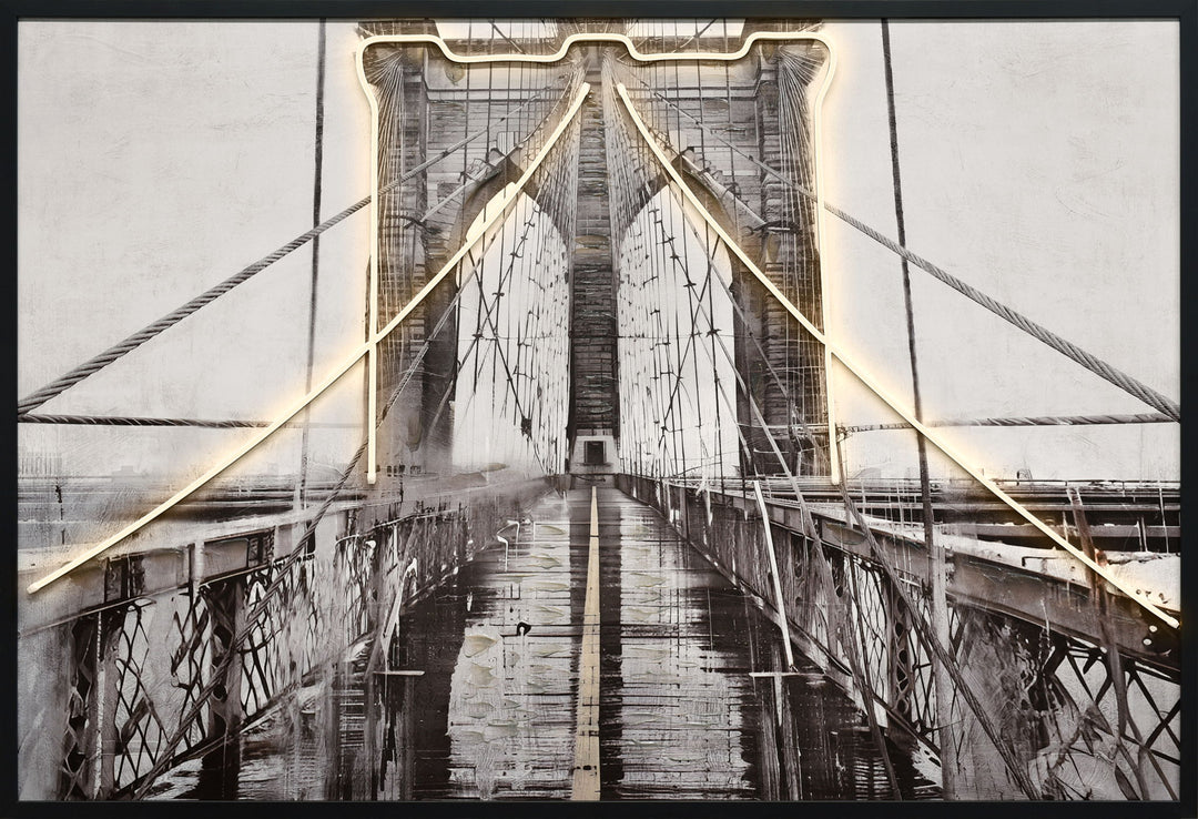 "Luminous Crossing" Hand-Embellished LED In Frame - Black / White