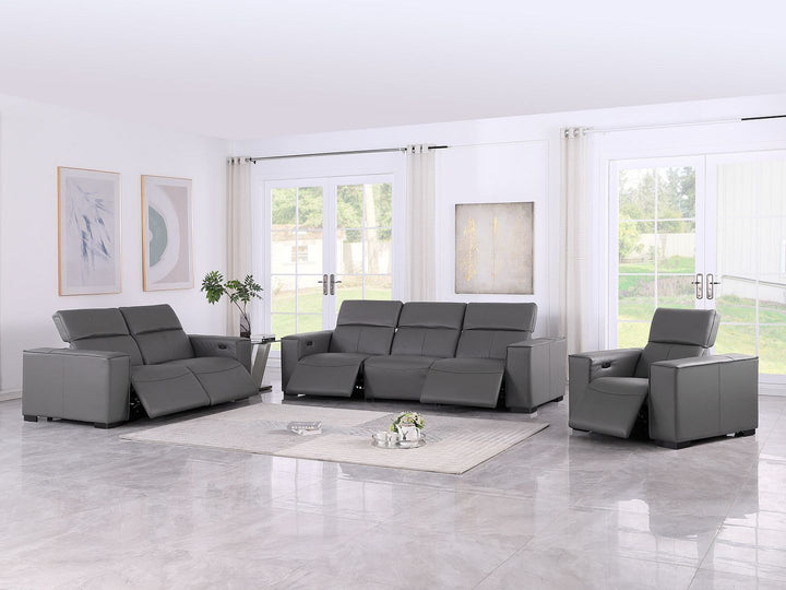1208 - Leather Reclining Set (Sofa, Loveseat &amp; Chair With 5 Power Recliners)