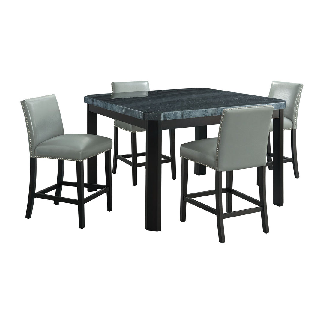 Francesca - Square 5 Piece Counter Height Dining Set, Table &amp; Four PU Chairs - Gray / Marble