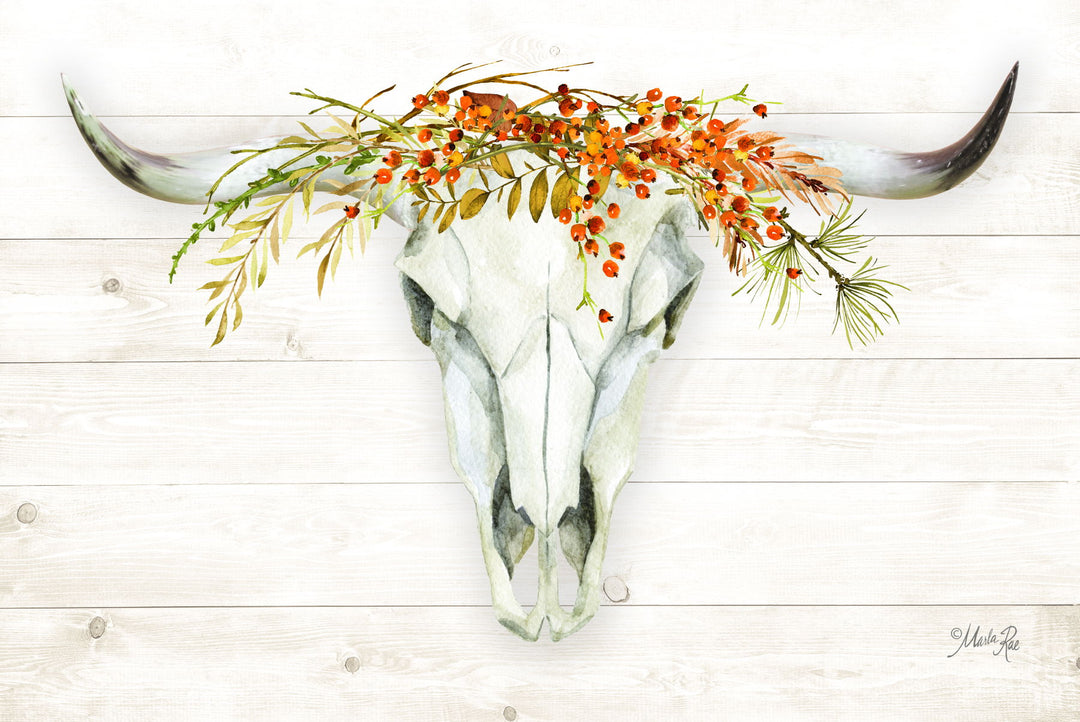 Framed Small - Fall Steer Skull By Marla Rae - Beige