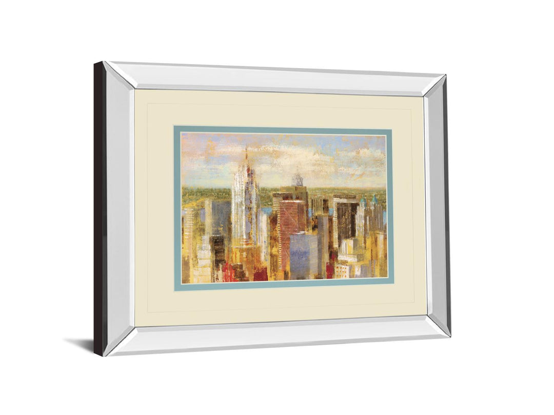 Cityscape Il By Longo - Mirror Framed Print Wall Art - Blue