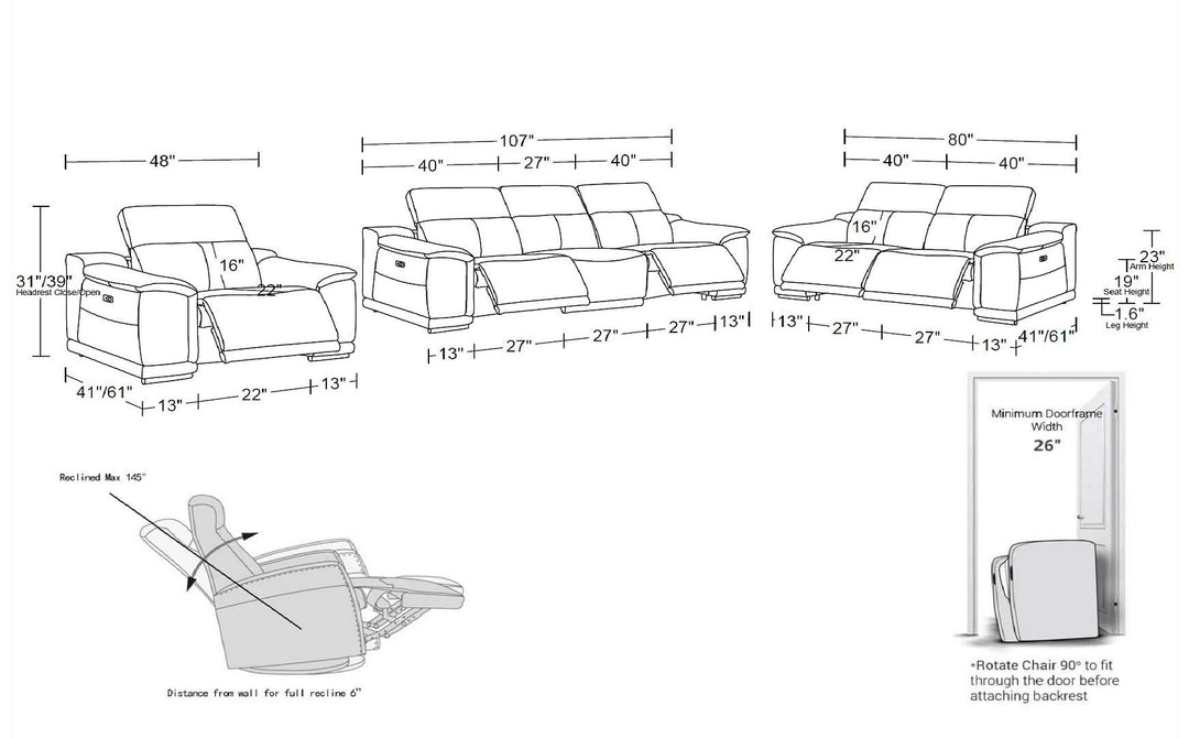 2679 - Power Reclining Sofa, Loveseat &amp; Chair Set In Genuine Leather (5 Recliners)