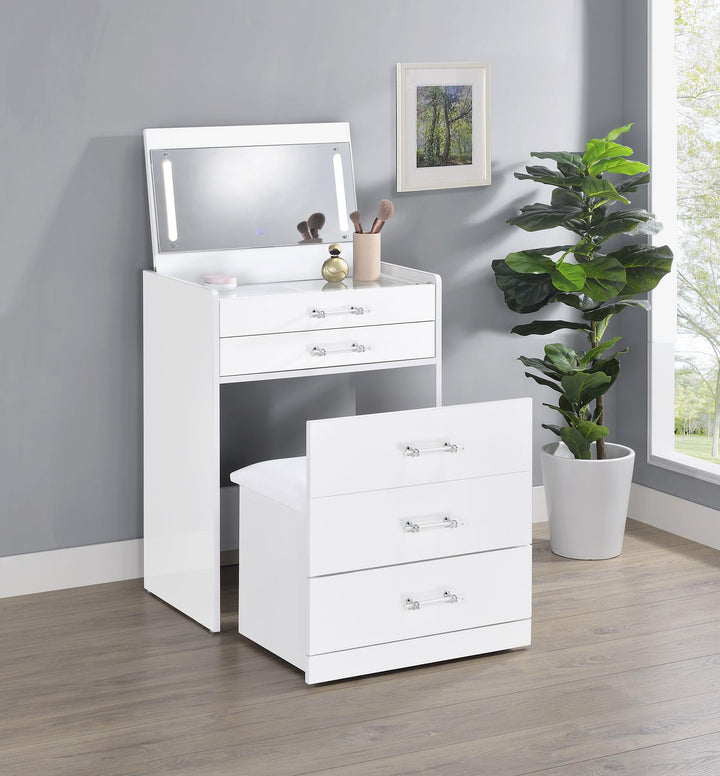Danbury 3-drawer Makeup Vanity &amp; Stool Set White High Gloss