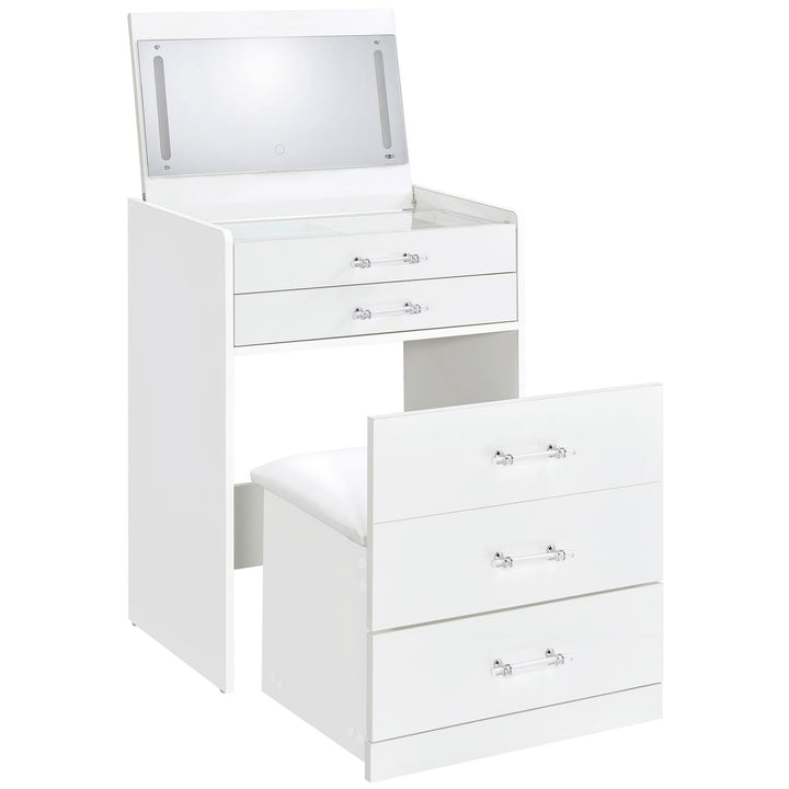 Danbury 3-drawer Makeup Vanity &amp; Stool Set White High Gloss