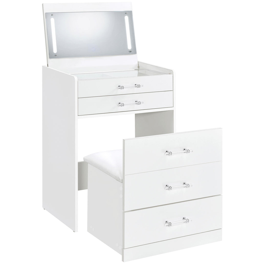 Danbury 3-drawer Makeup Vanity &amp; Stool Set White High Gloss