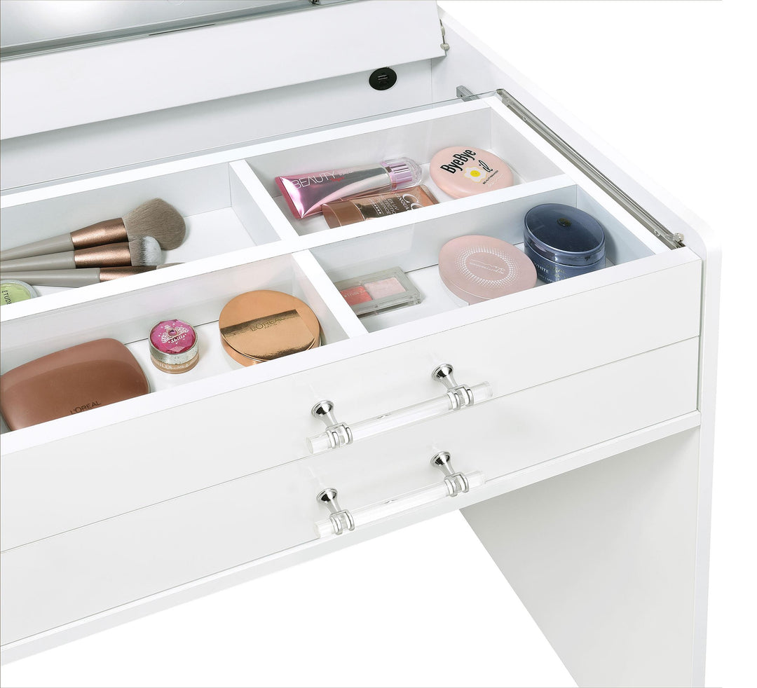 Danbury 3-drawer Makeup Vanity &amp; Stool Set White High Gloss