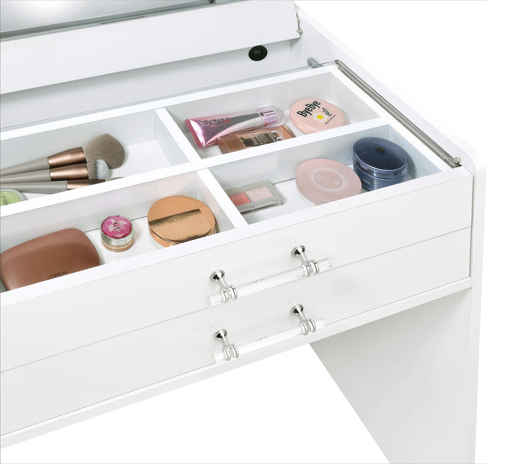 Danbury 3-drawer Makeup Vanity &amp; Stool Set White High Gloss